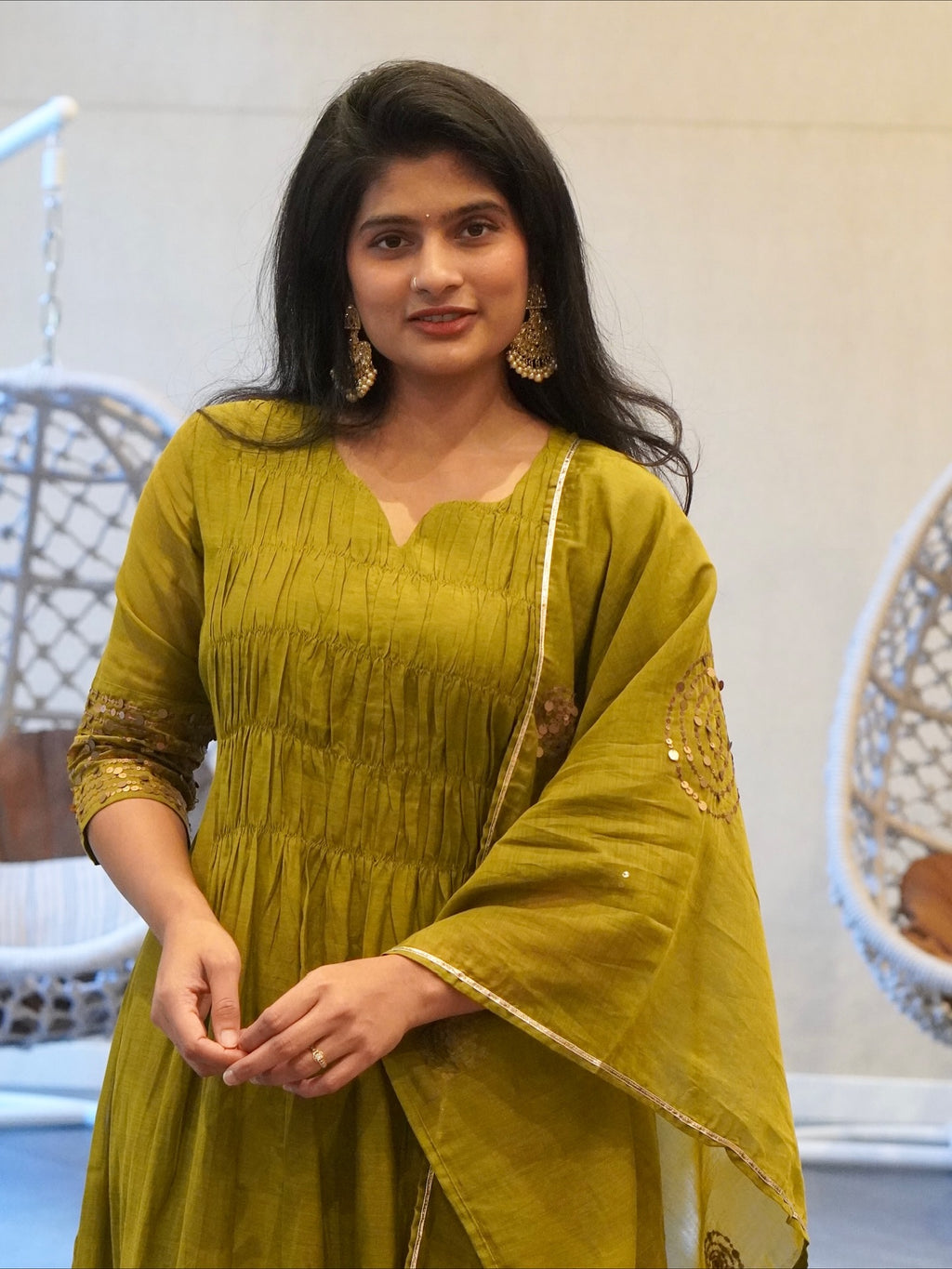 Rani Pink/Olive Green Kurta Set