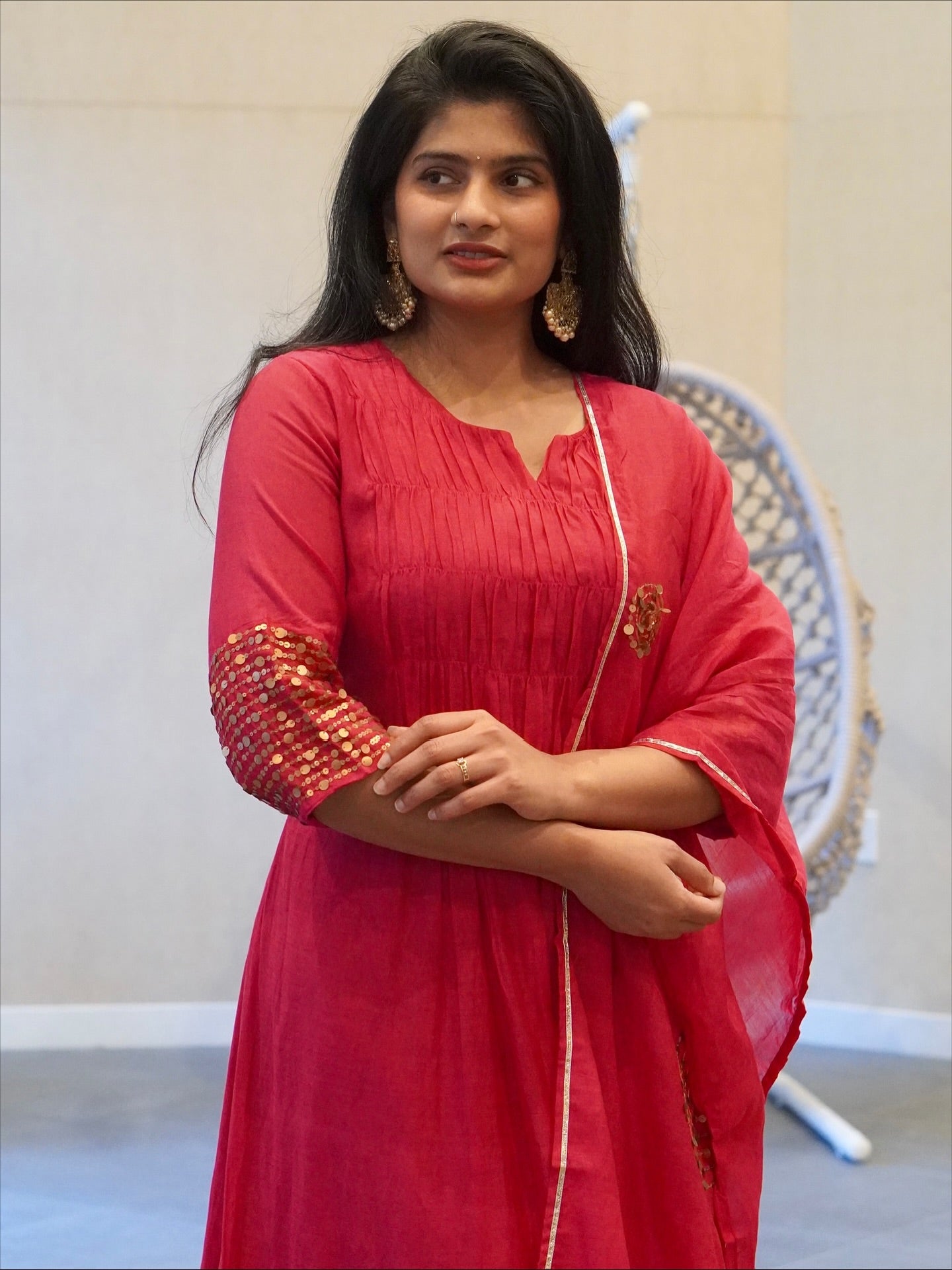 Rani Pink/Olive Green Kurta Set
