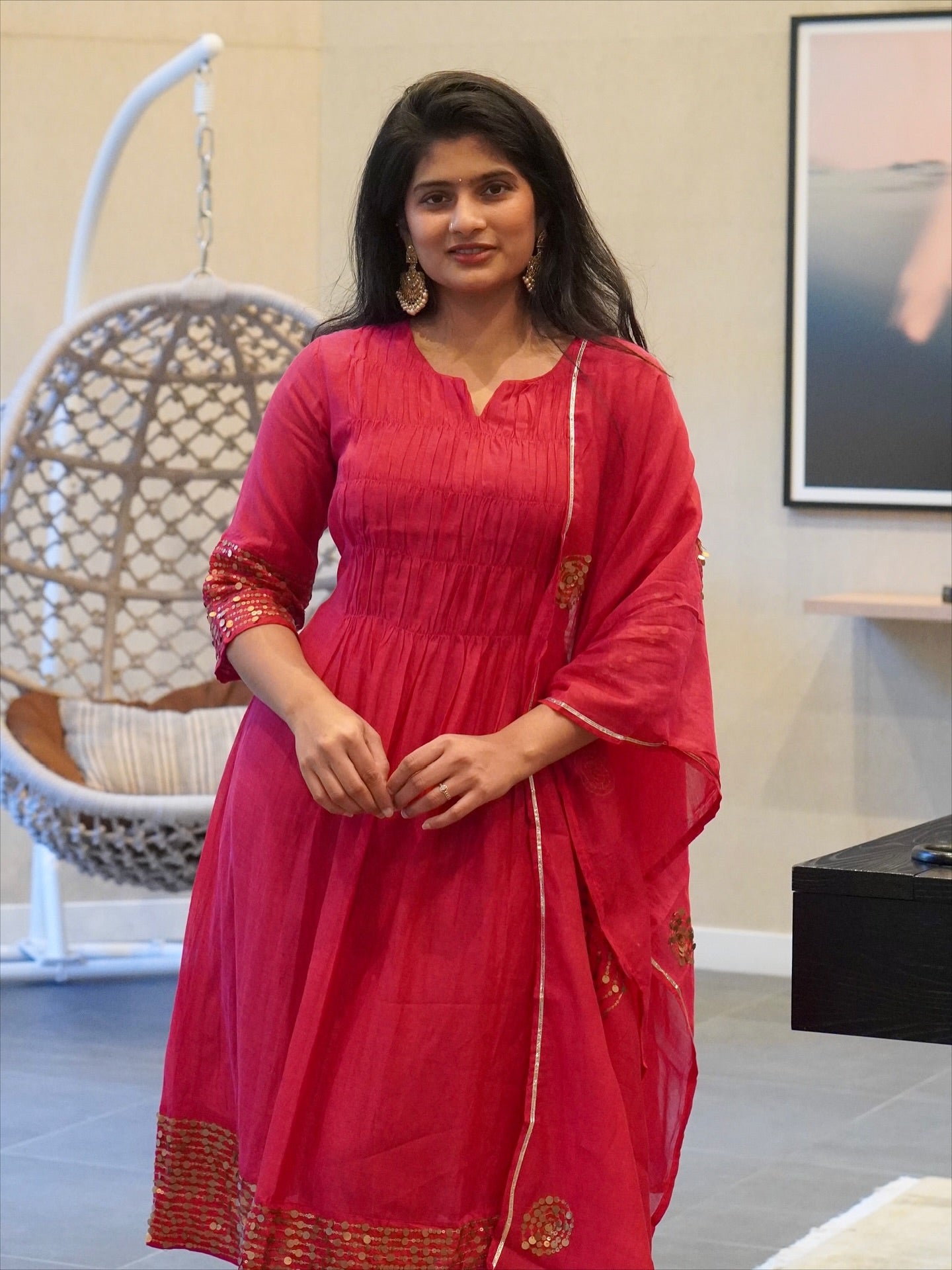 Rani Pink/Olive Green Kurta Set