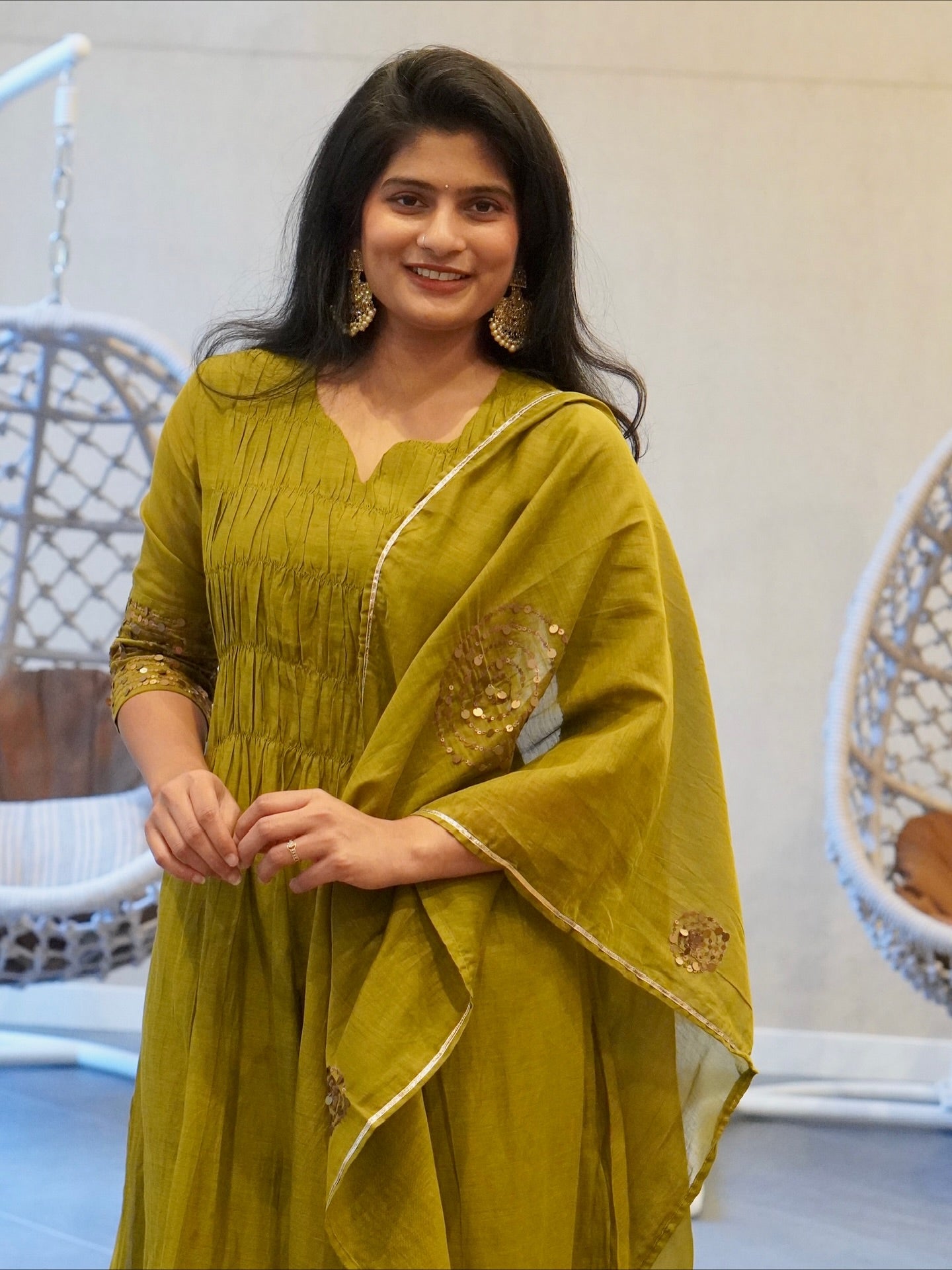 Rani Pink/Olive Green Kurta Set