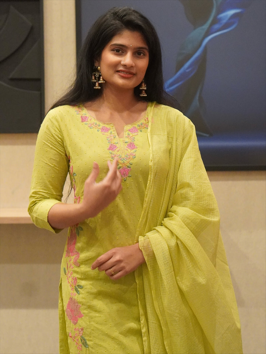 Lime green Embroidered Kurta Set