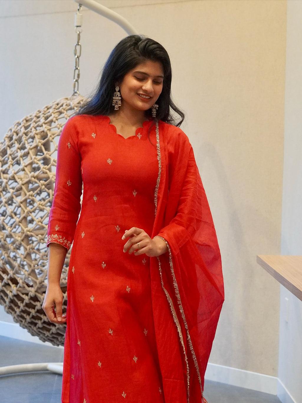 Deep Red Embroidered Kurta Set