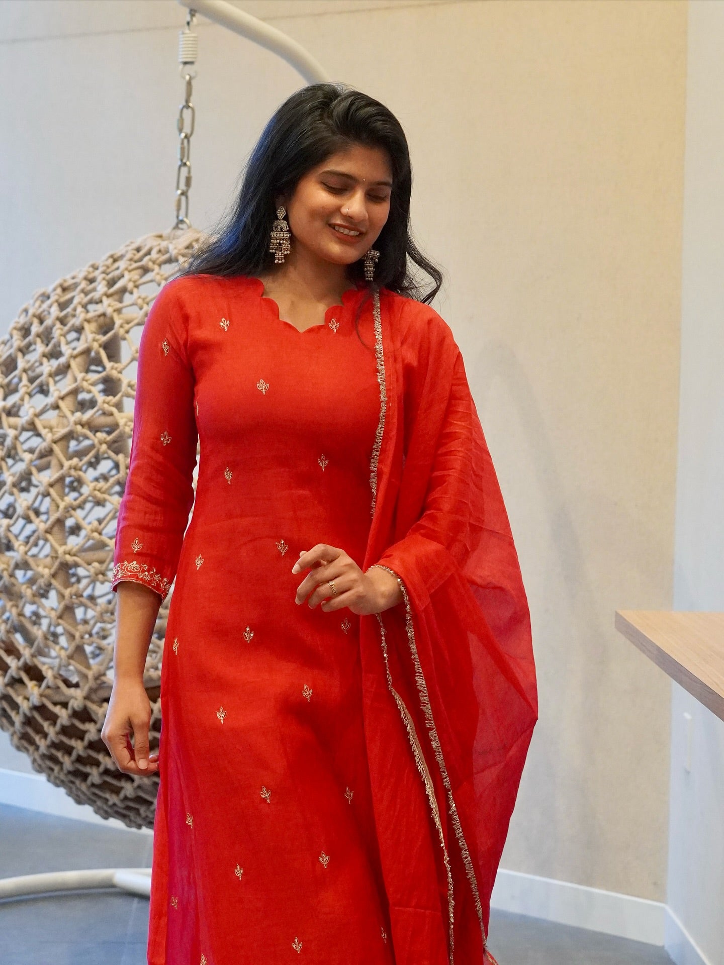 Deep Red Embroidered Kurta Set