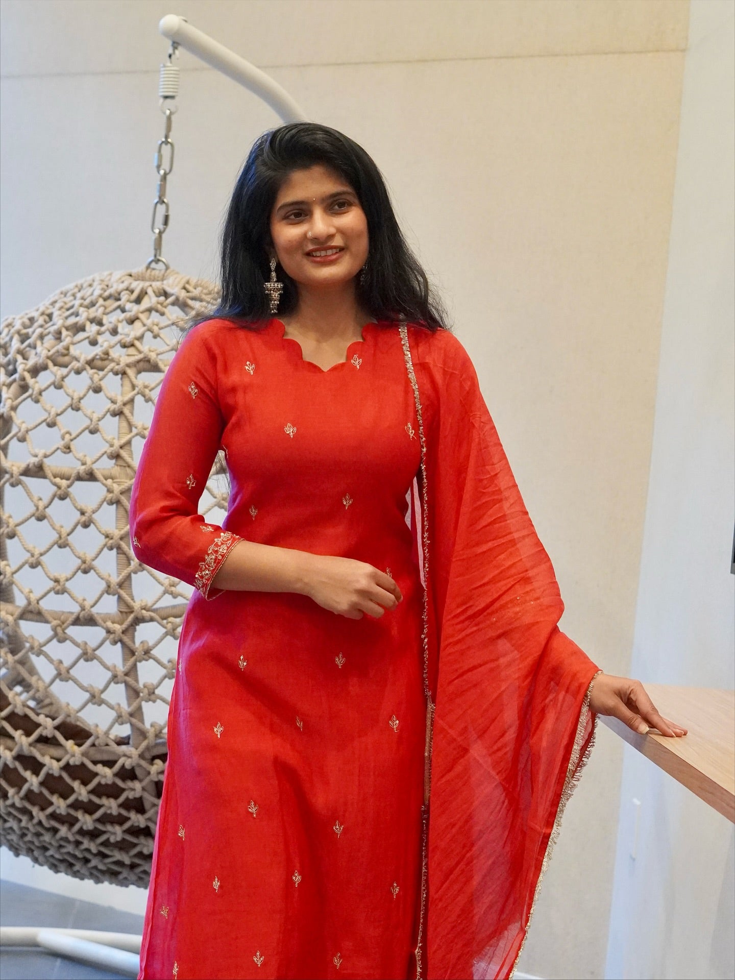 Deep Red Embroidered Kurta Set