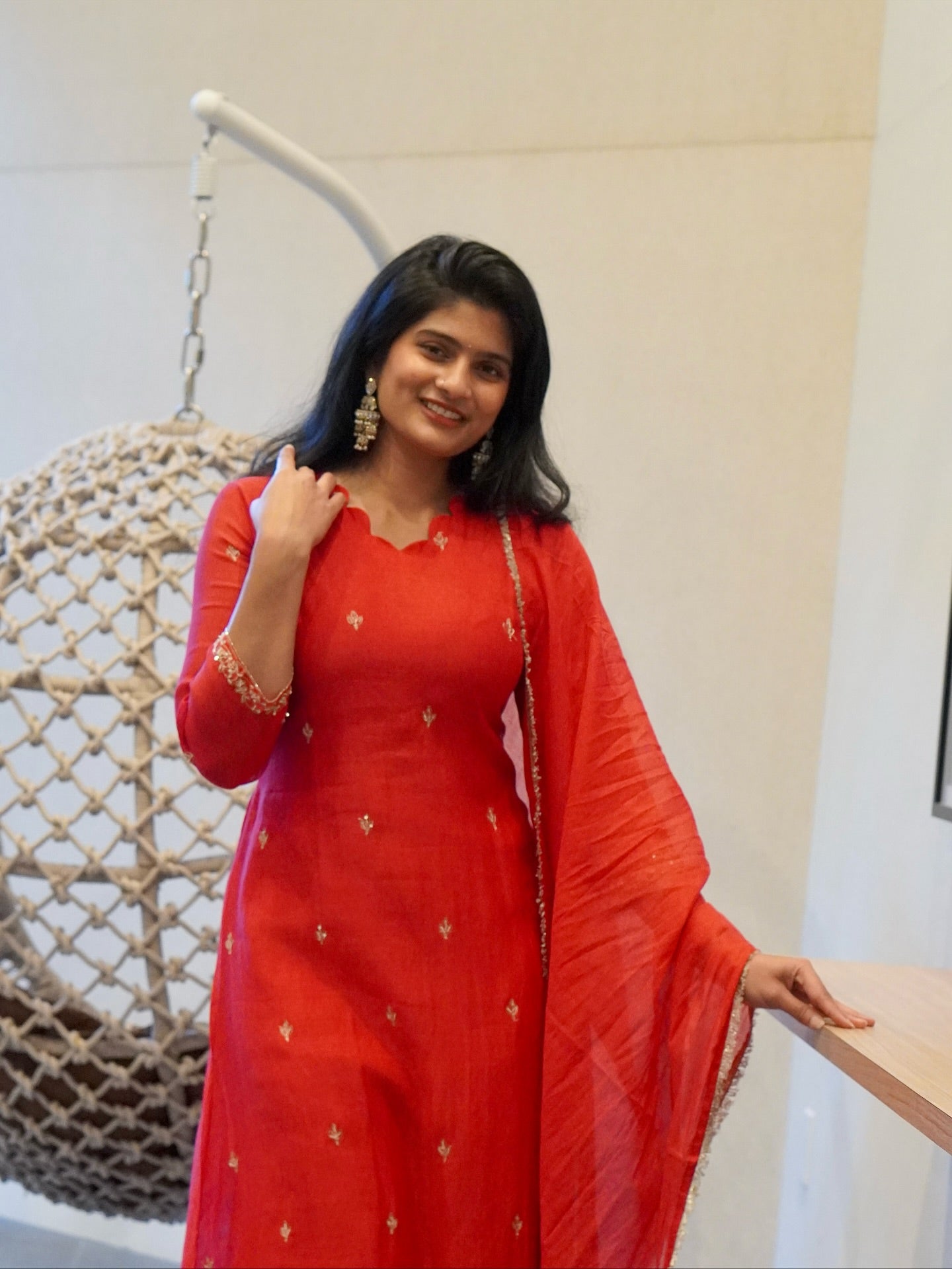 Deep Red Embroidered Kurta Set