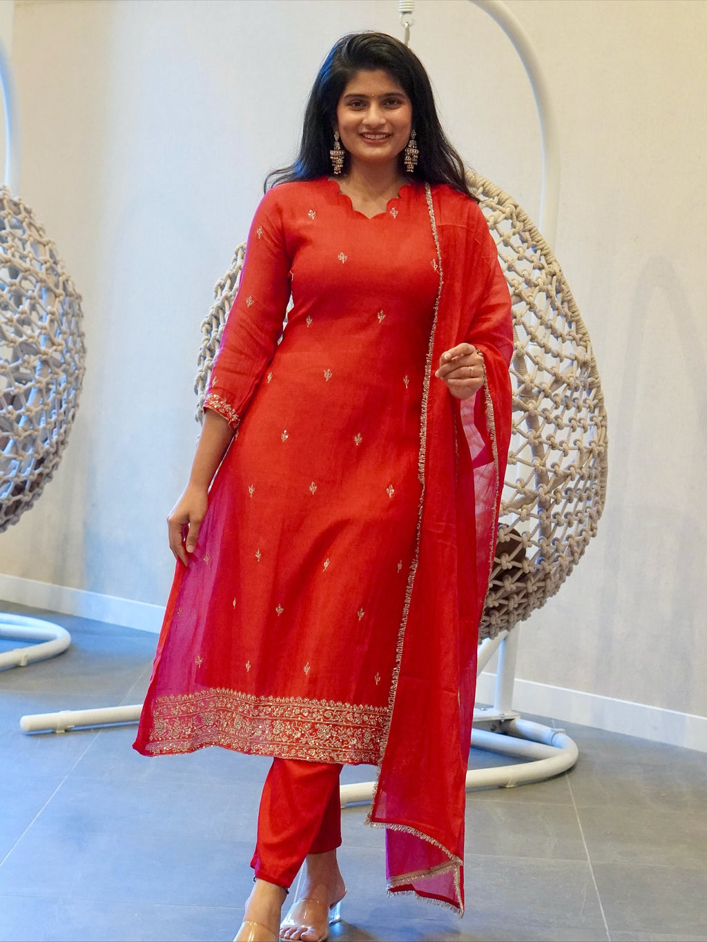 Deep Red Embroidered Kurta Set
