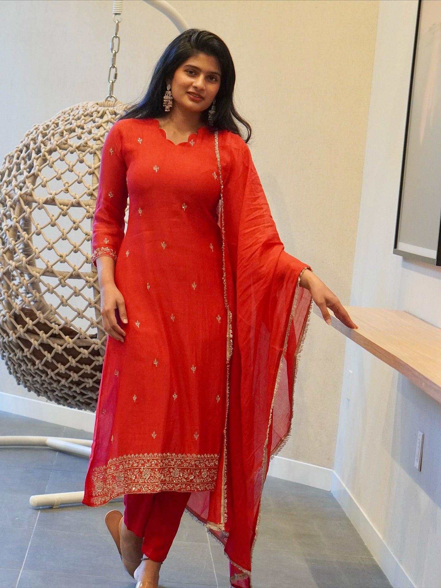 Deep Red Embroidered Kurta Set
