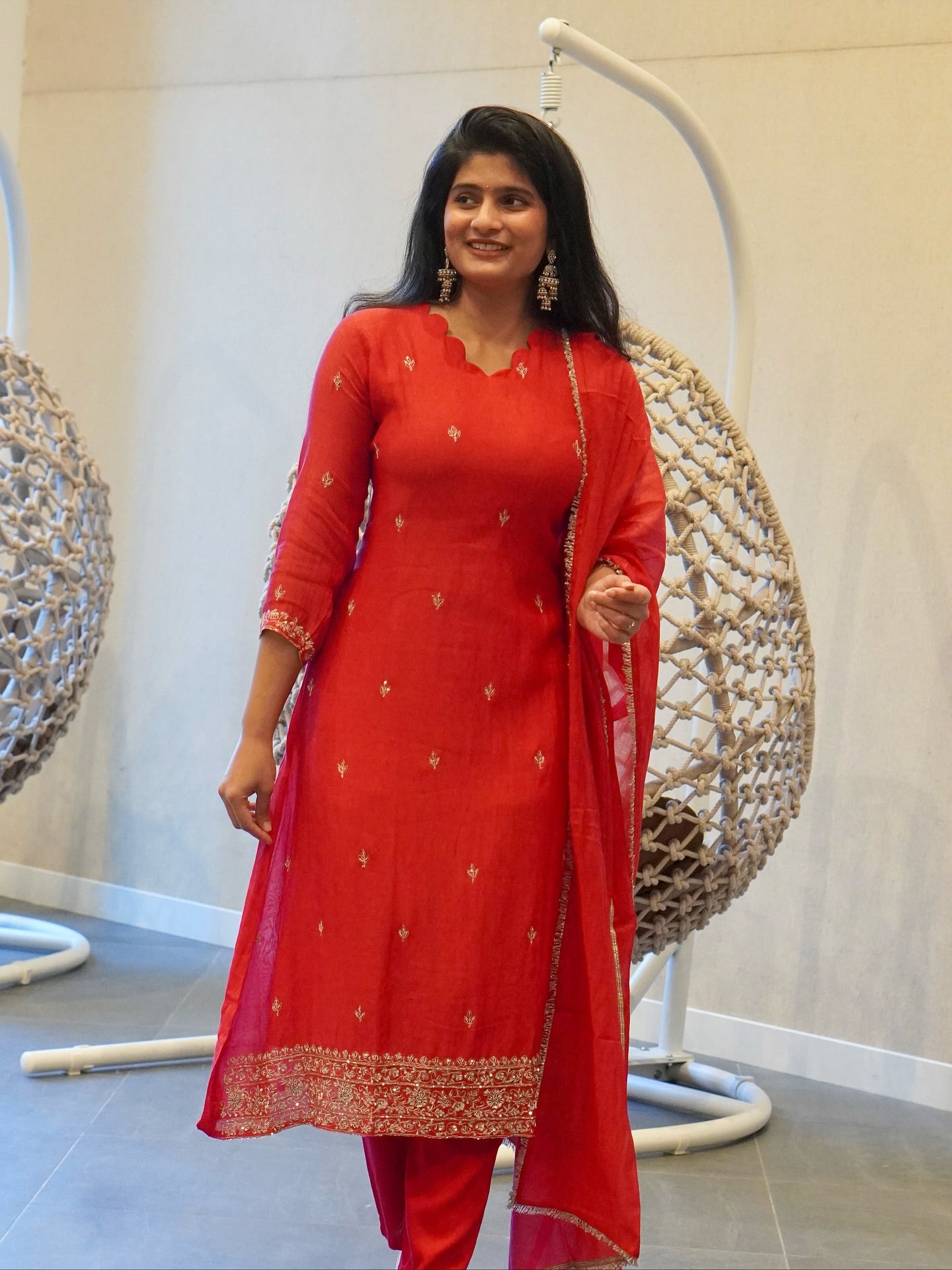 Deep Red Embroidered Kurta Set