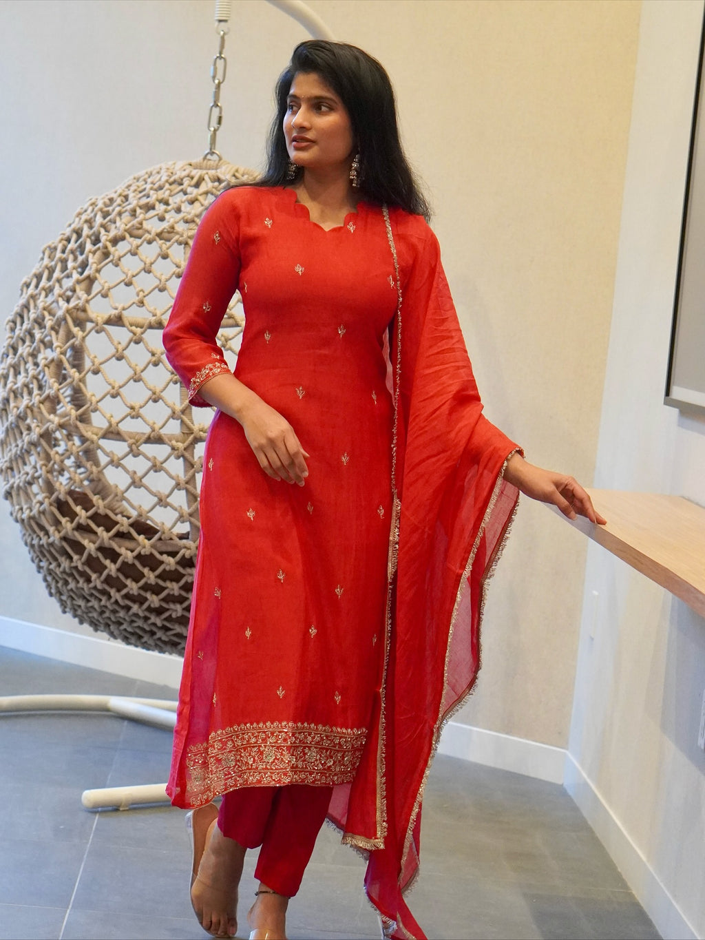 Deep Red Embroidered Kurta Set