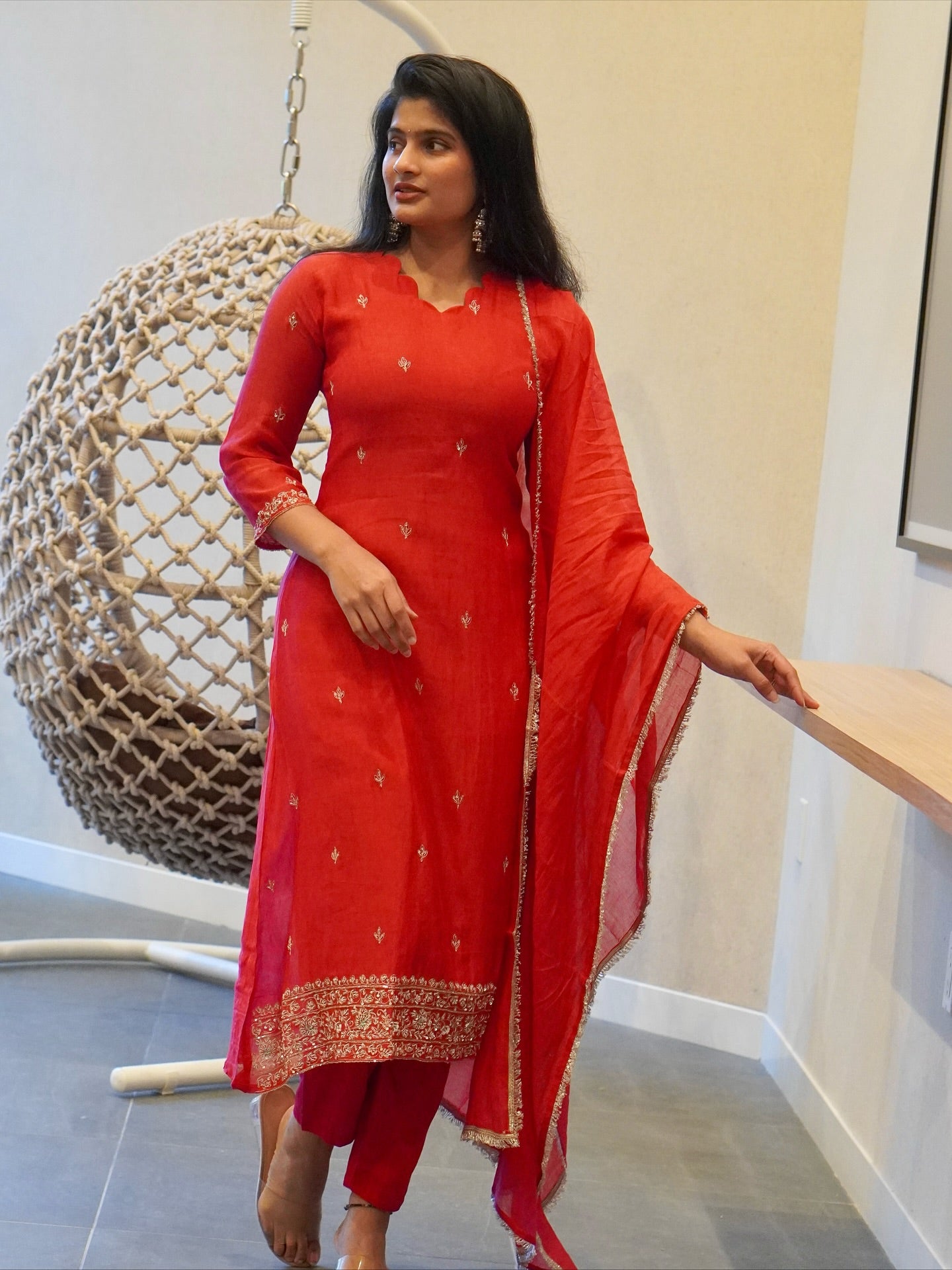 Deep Red Embroidered Kurta Set