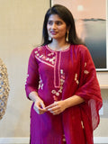 Wine Color Embroidered Kurta Set