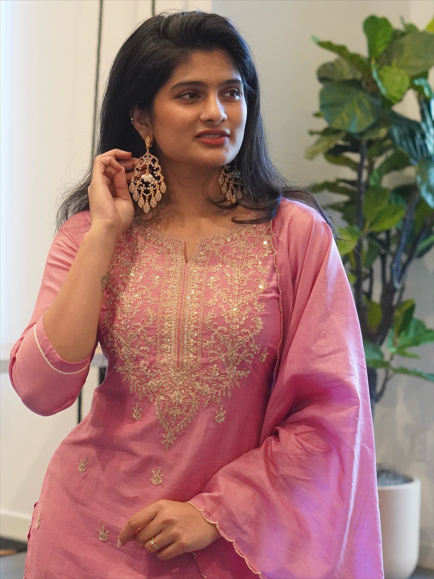 Light Rose Pink Embroidered Kurta Set
