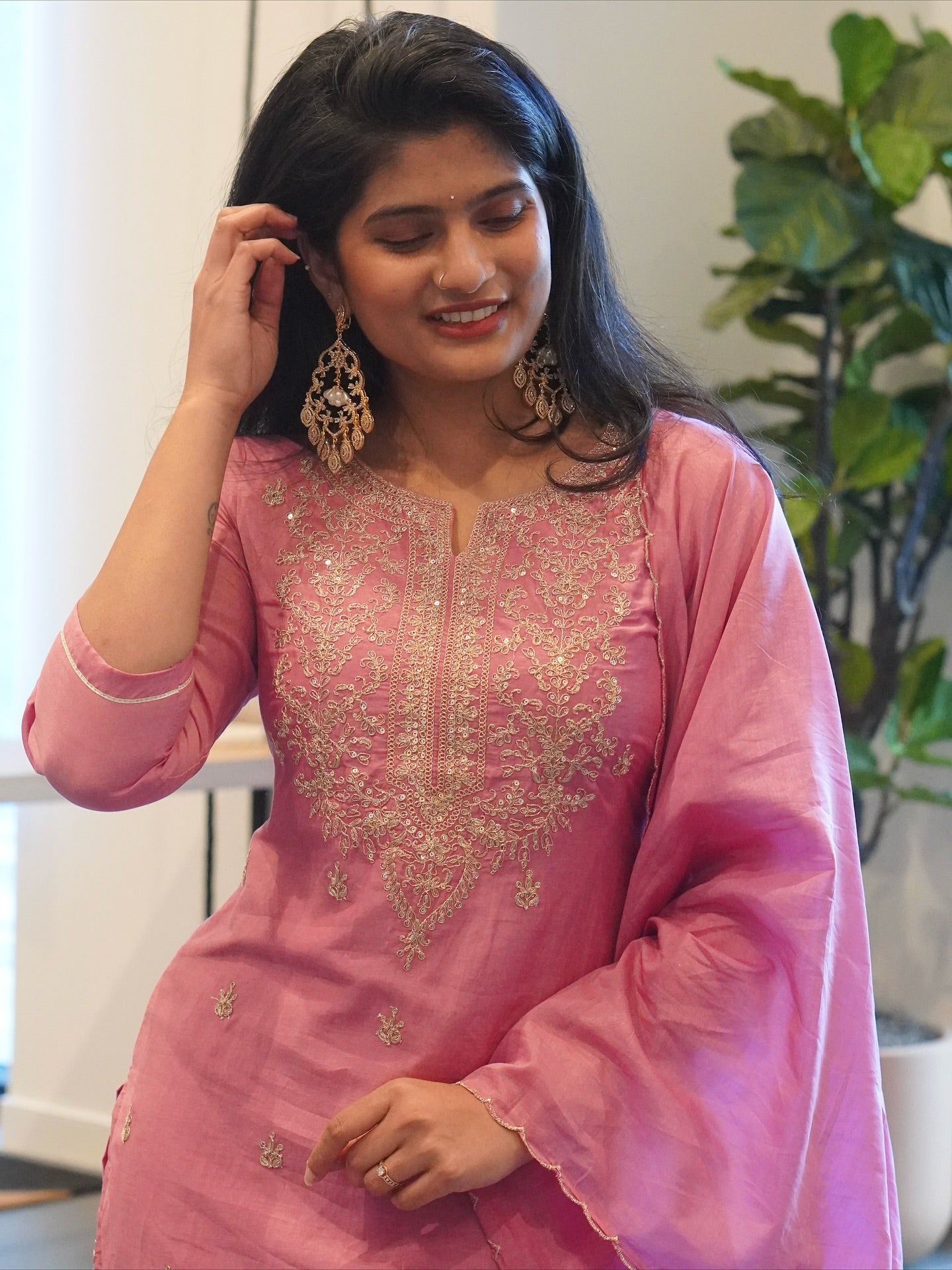 Light Rose Pink Embroidered Kurta Set