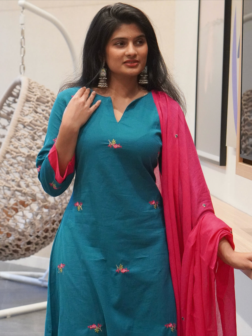 Blue and Pink Kurta Set