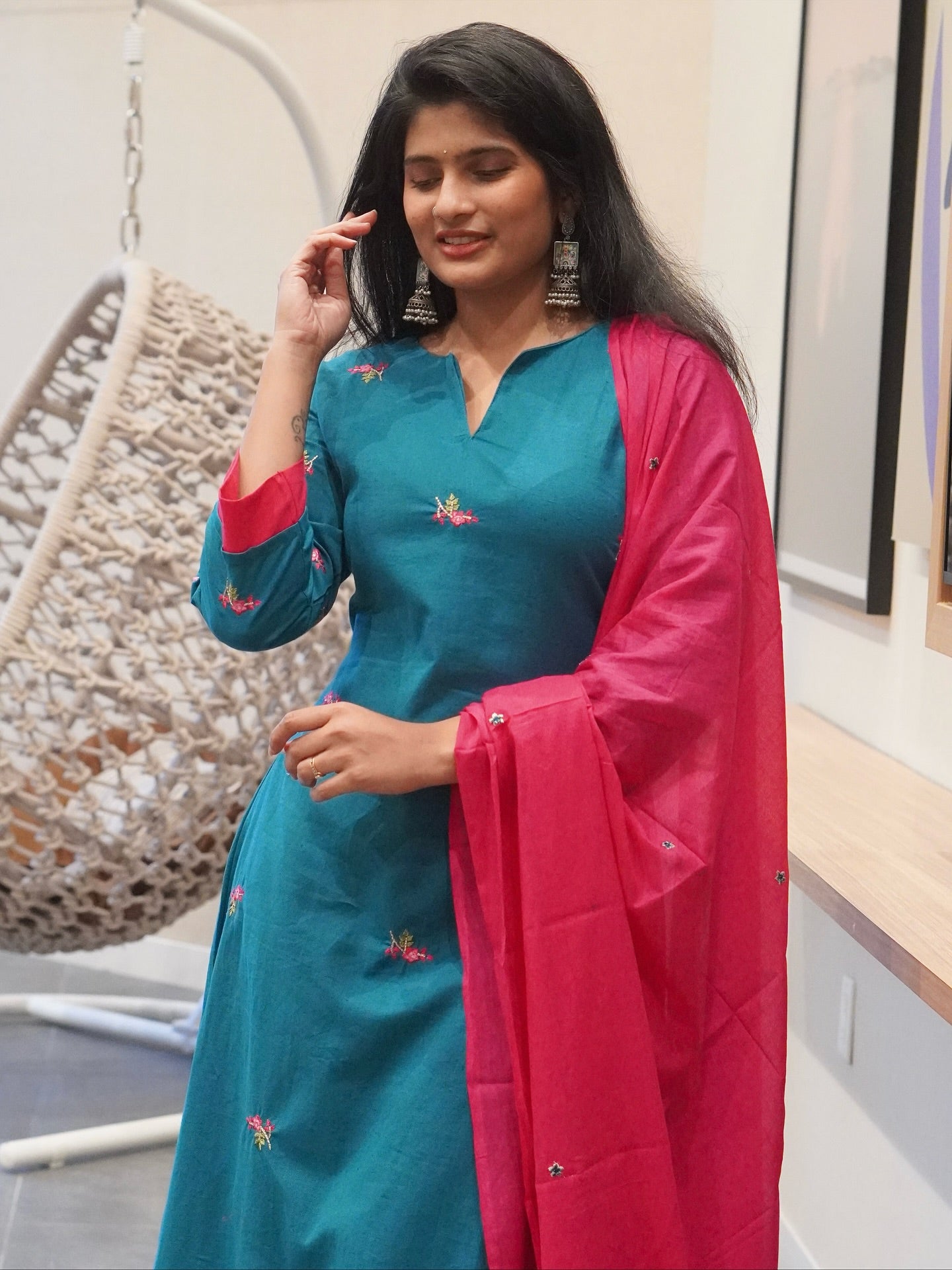 Blue and Pink Kurta Set