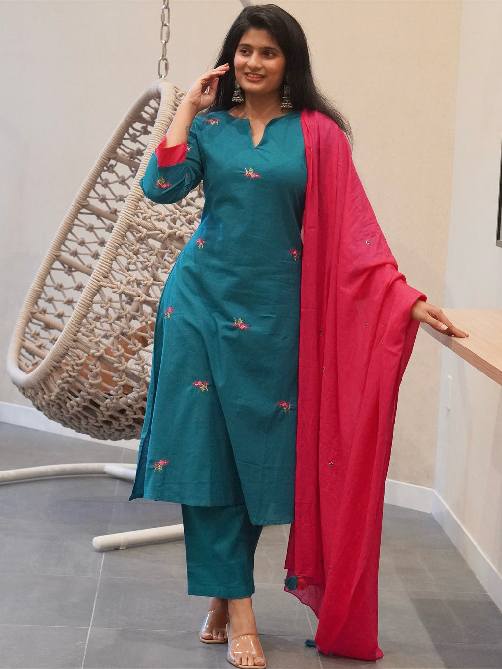 Blue and Pink Kurta Set