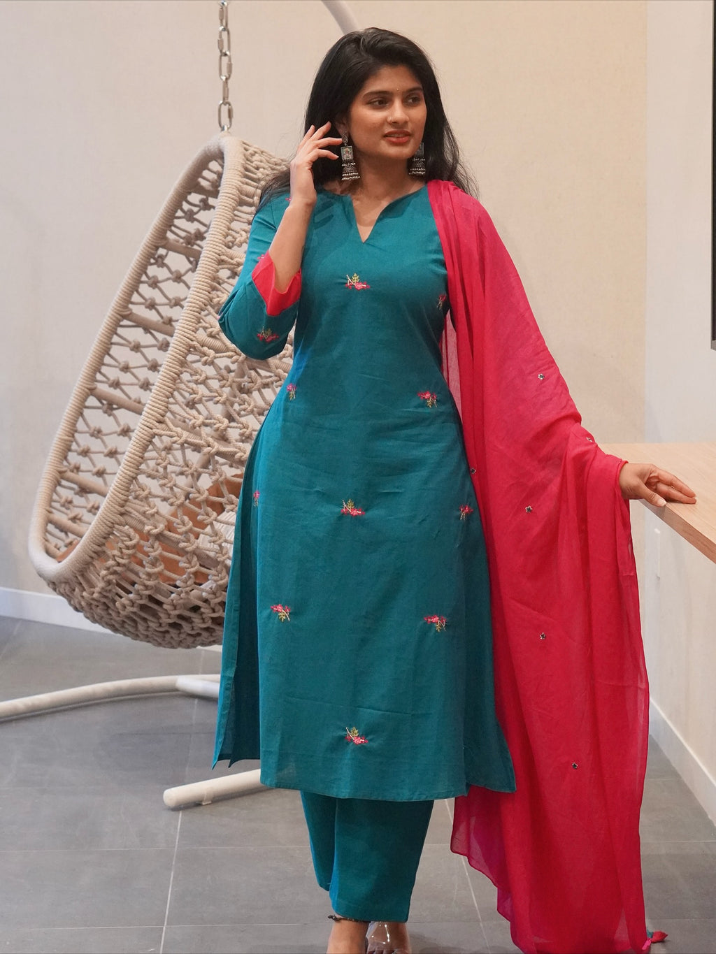 Blue and Pink Kurta Set