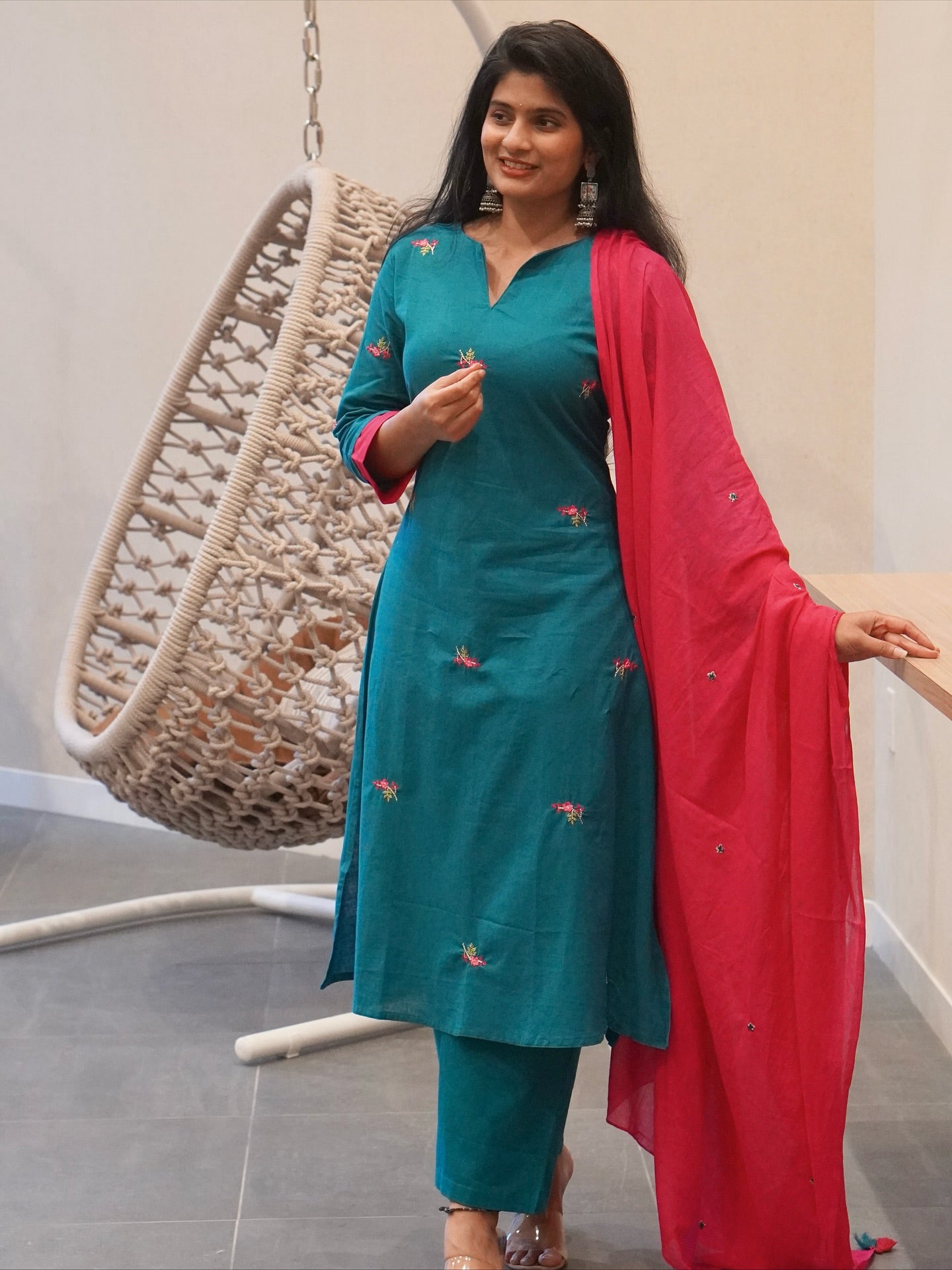 Blue and Pink Kurta Set
