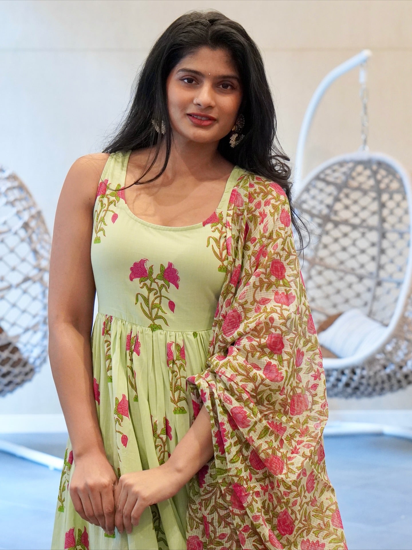 Green/Pink Floral Kurta Set