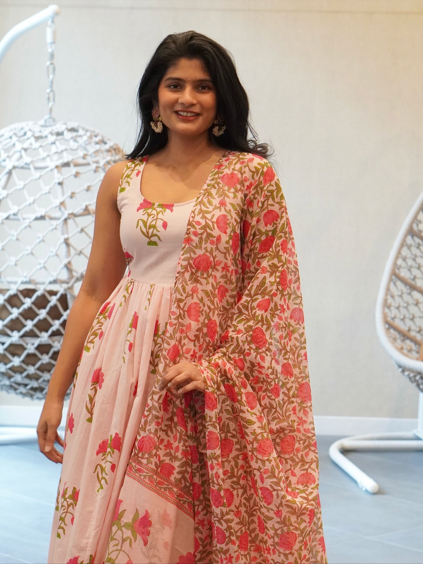 Green/Pink Floral Kurta Set