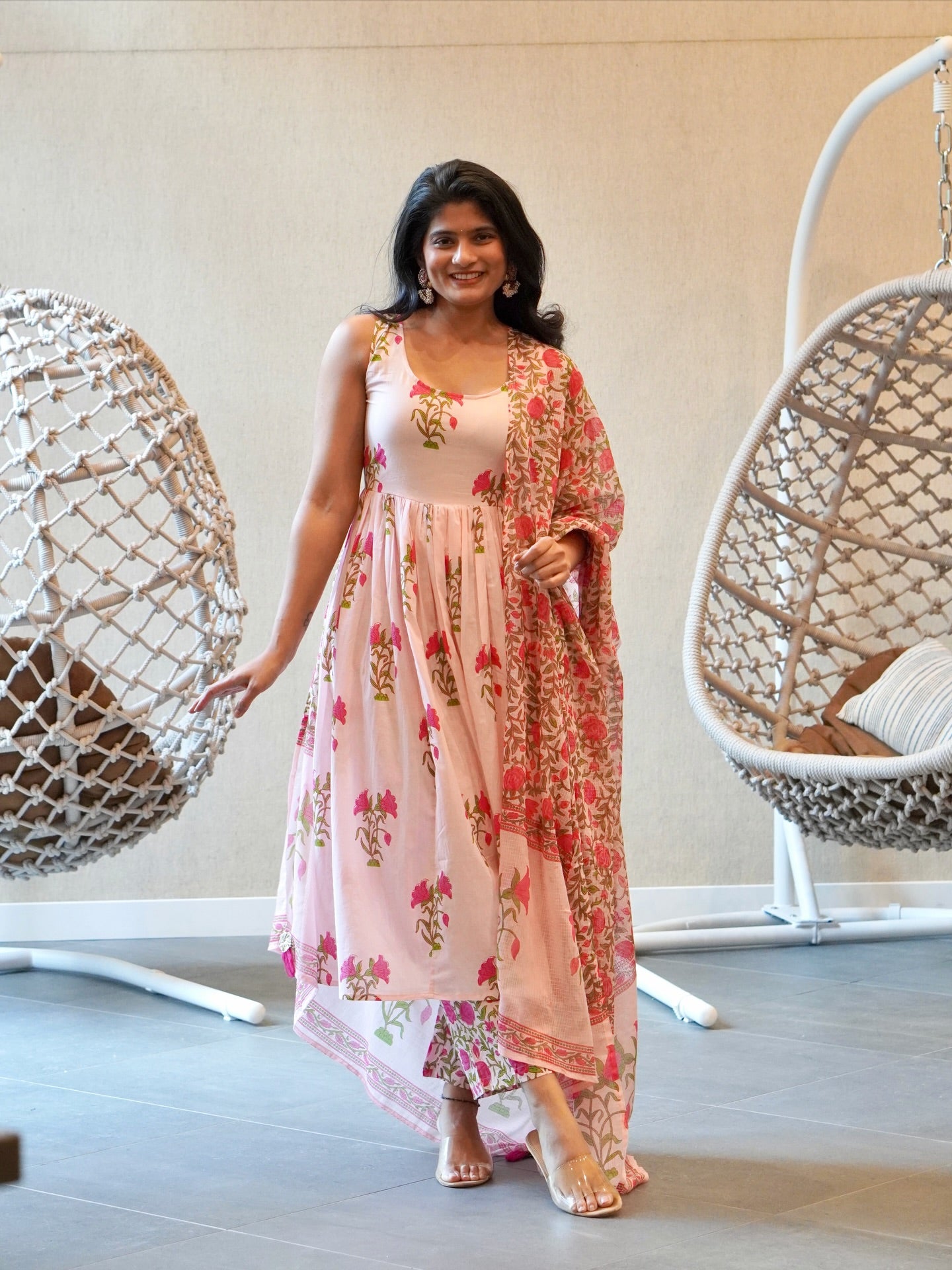 Green/Pink Floral Kurta Set