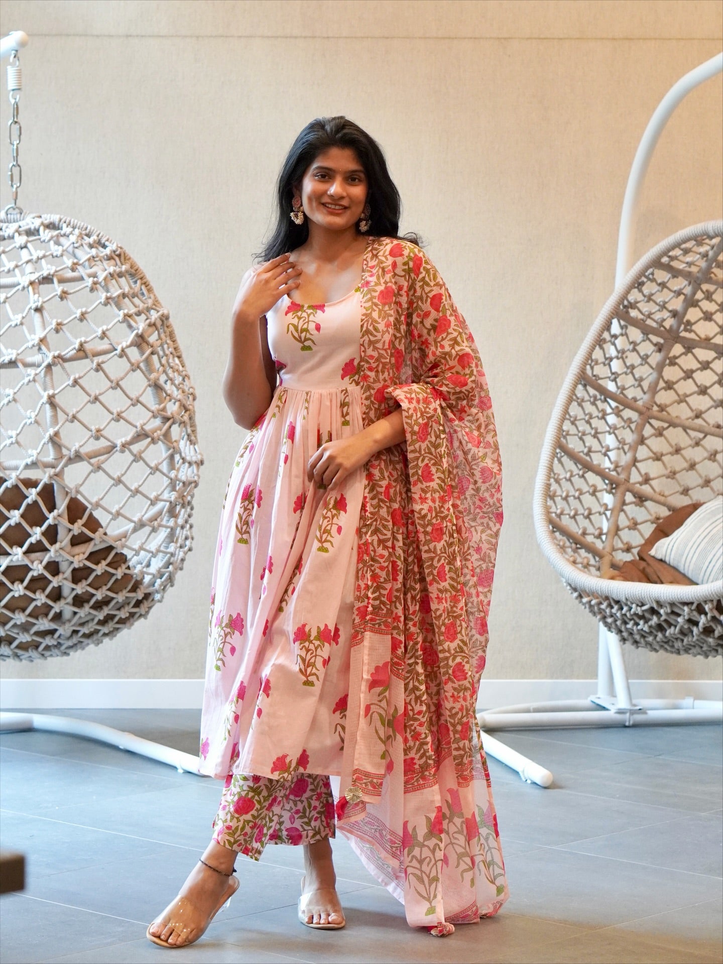 Green/Pink Floral Kurta Set