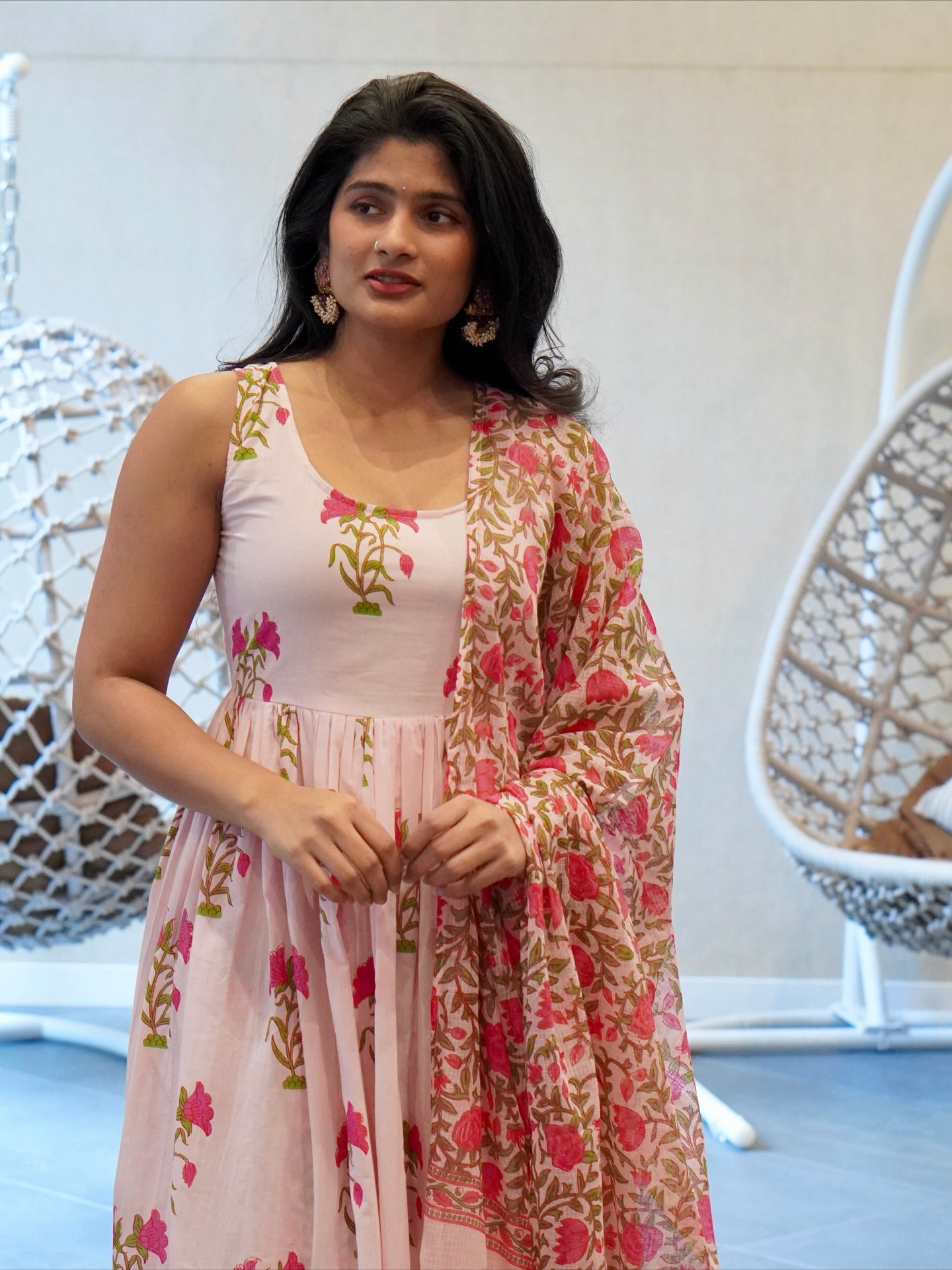 Green/Pink Floral Kurta Set