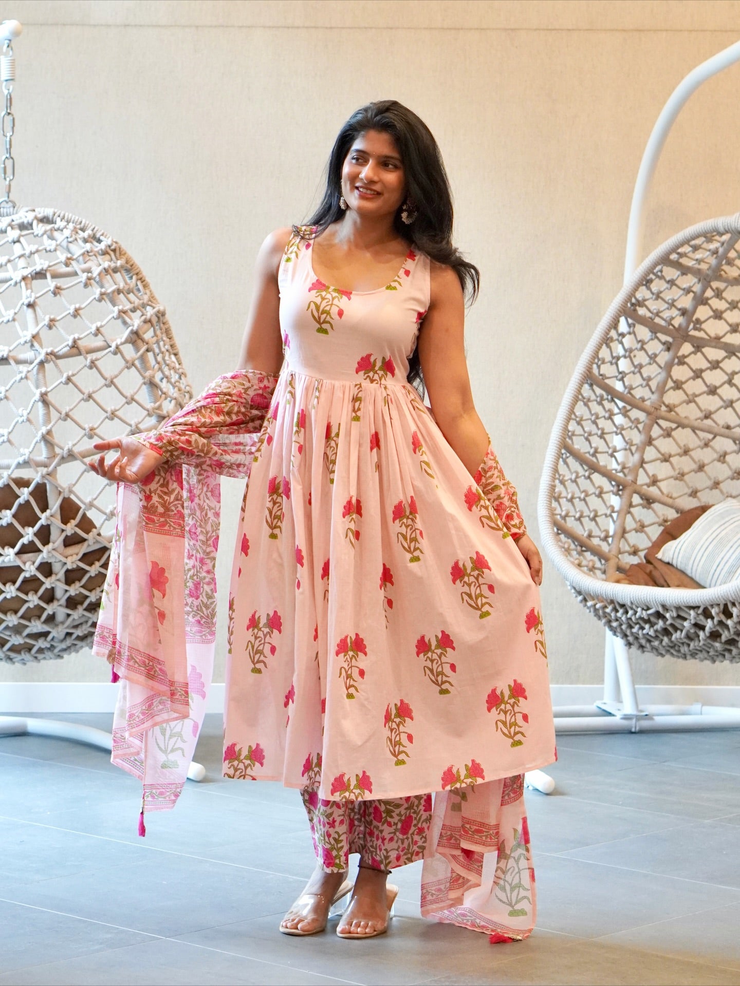 Green/Pink Floral Kurta Set