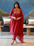 Red/Mustard Yellow Embroidered Kurta Set