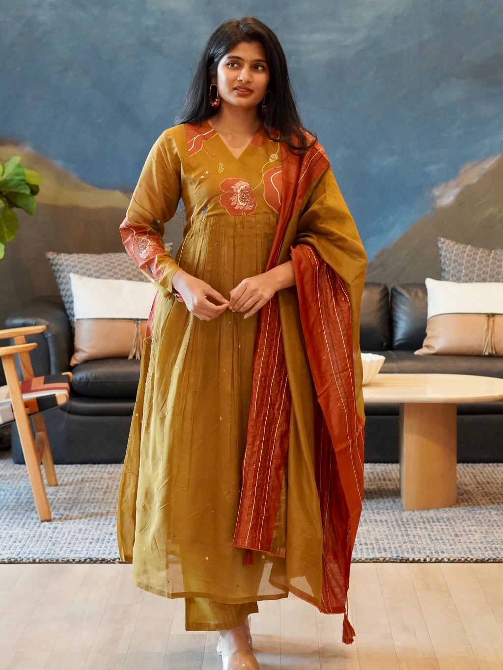 Mustard Olive Kurta Set