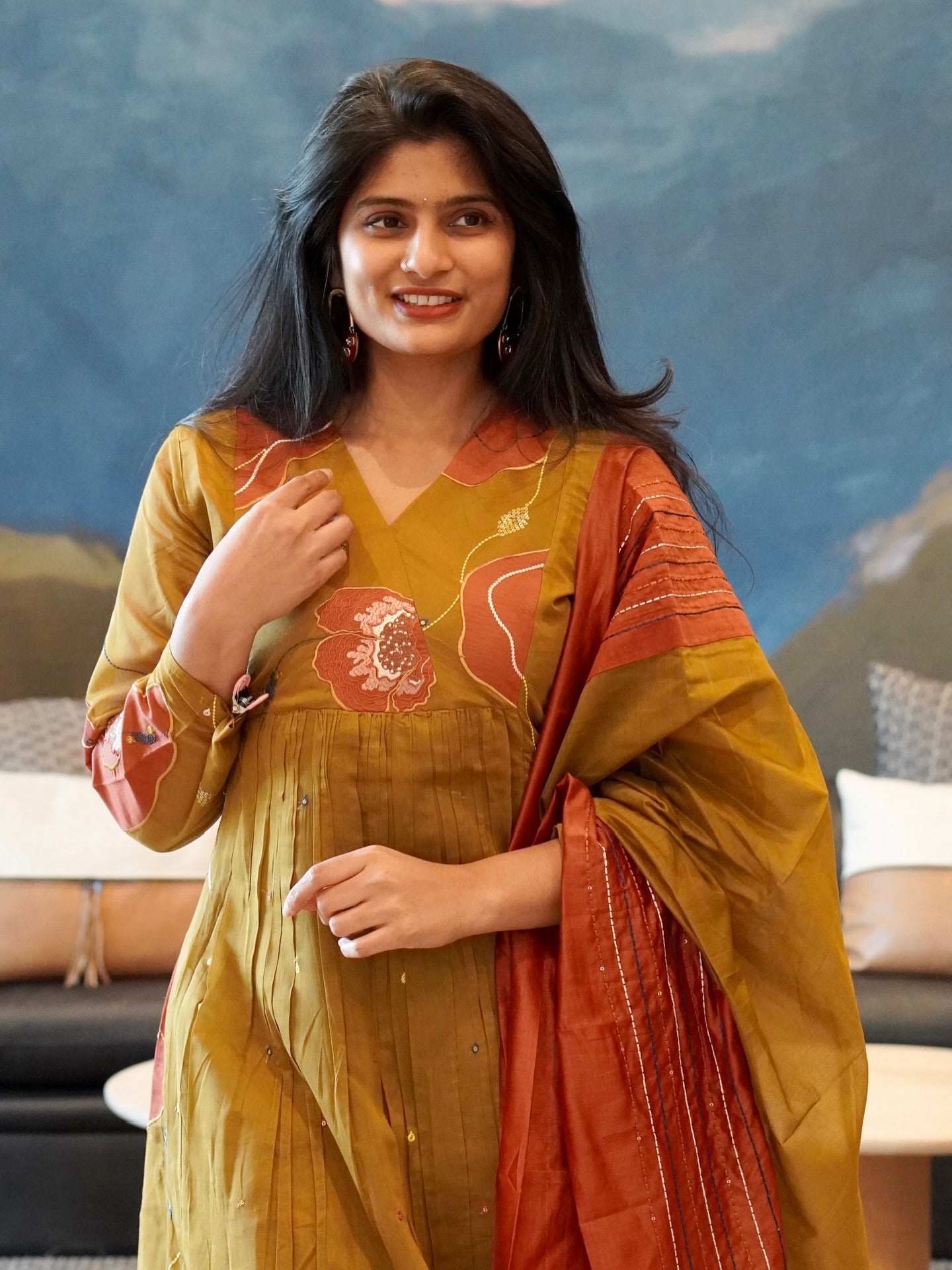 Mustard Olive Kurta Set