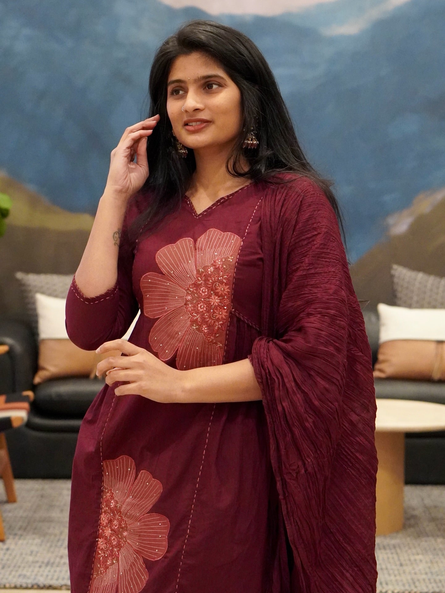 Wine Maroon Kurta Set