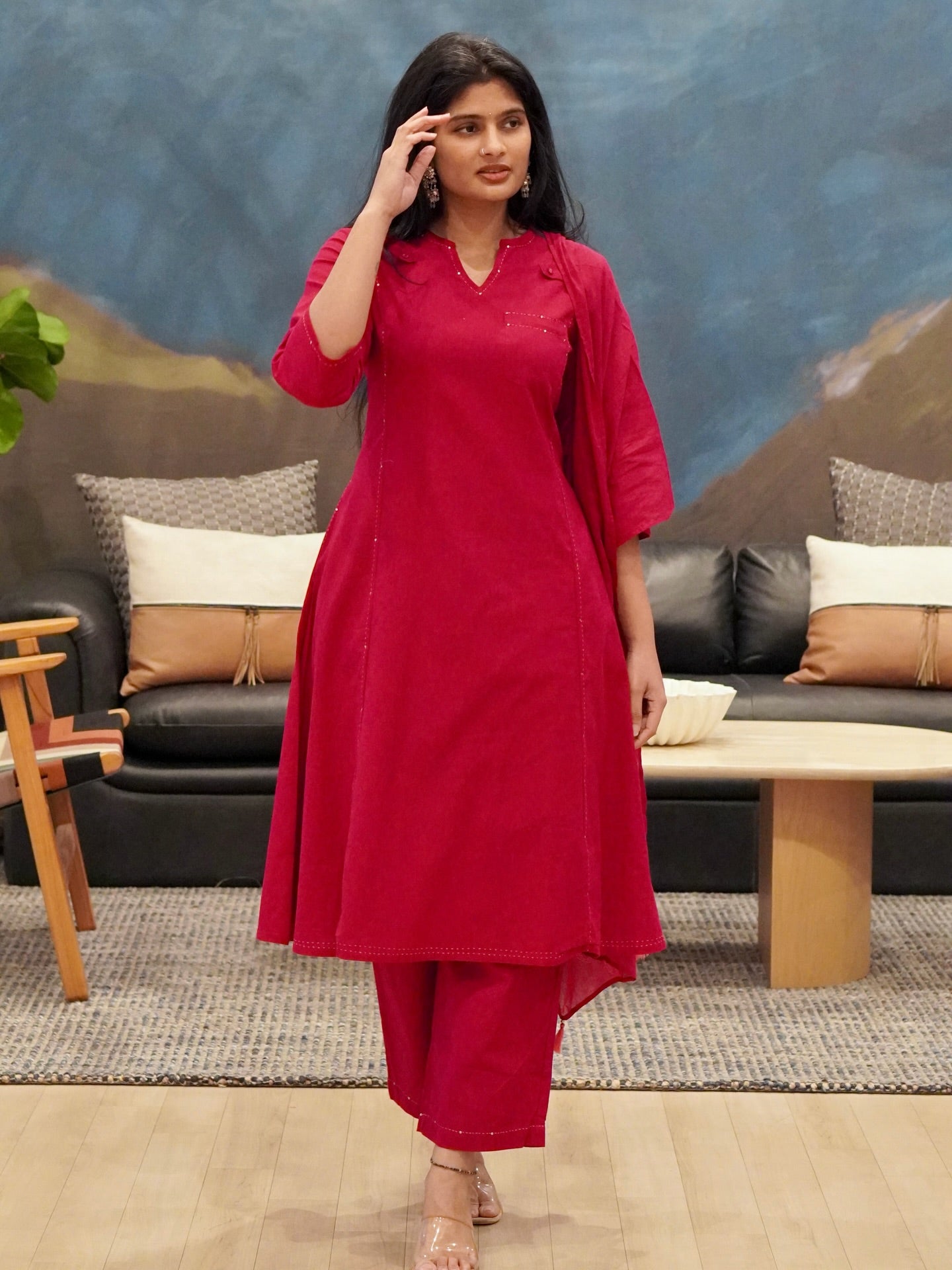 Pink Embroidered Kurta Set